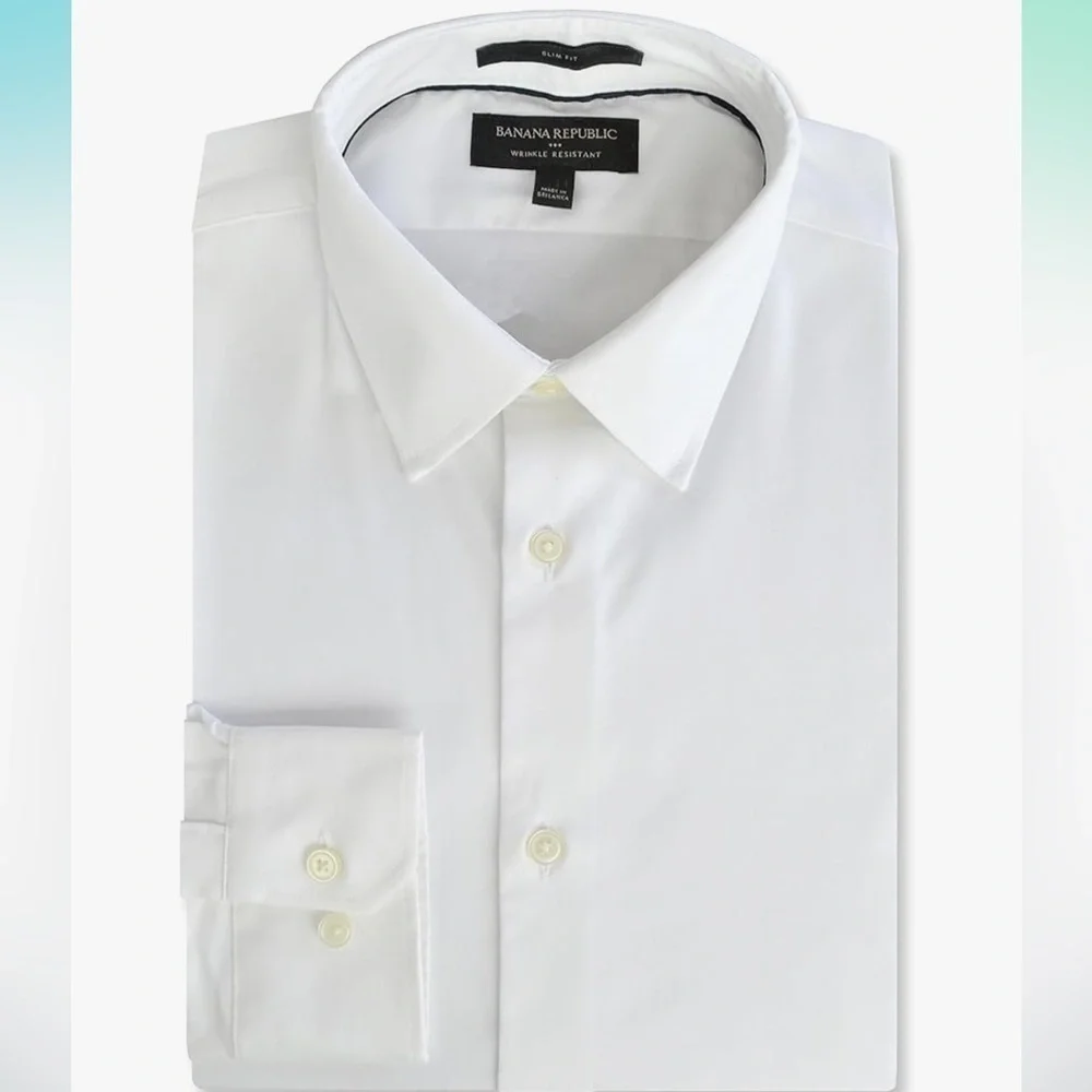 Banana Republic Men’s Grant Fit Fine Italian Fabric White Classic Shirt Sz L